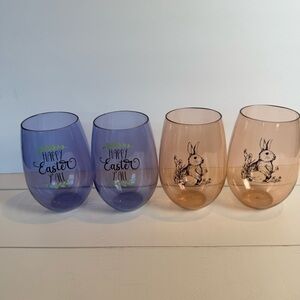 Easter Plastic Stemless Wine Glass Set of 4 (2 Designs)